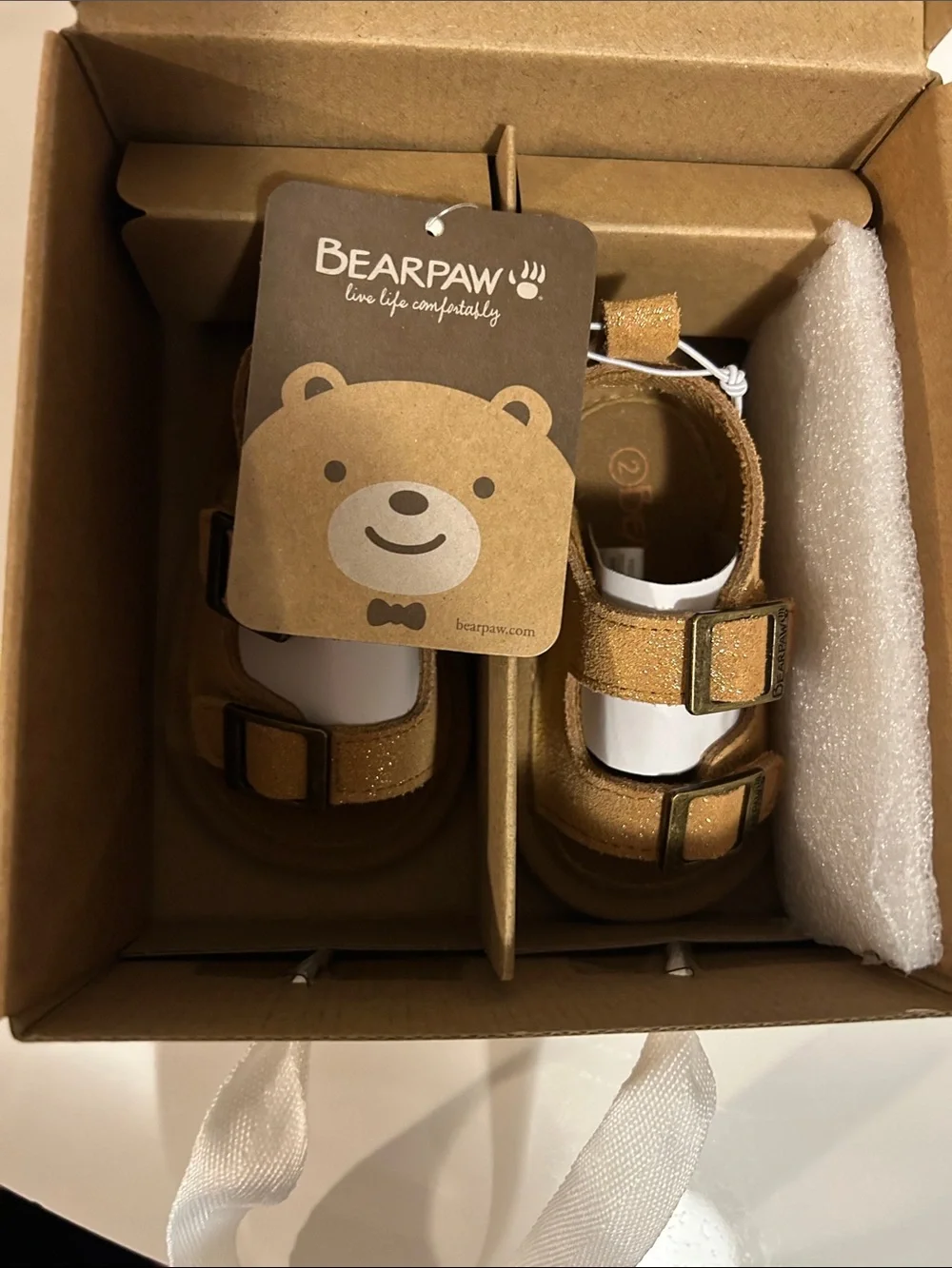 BearPaw chestnut glitter  Leather Baby Sandals size 0-6 months